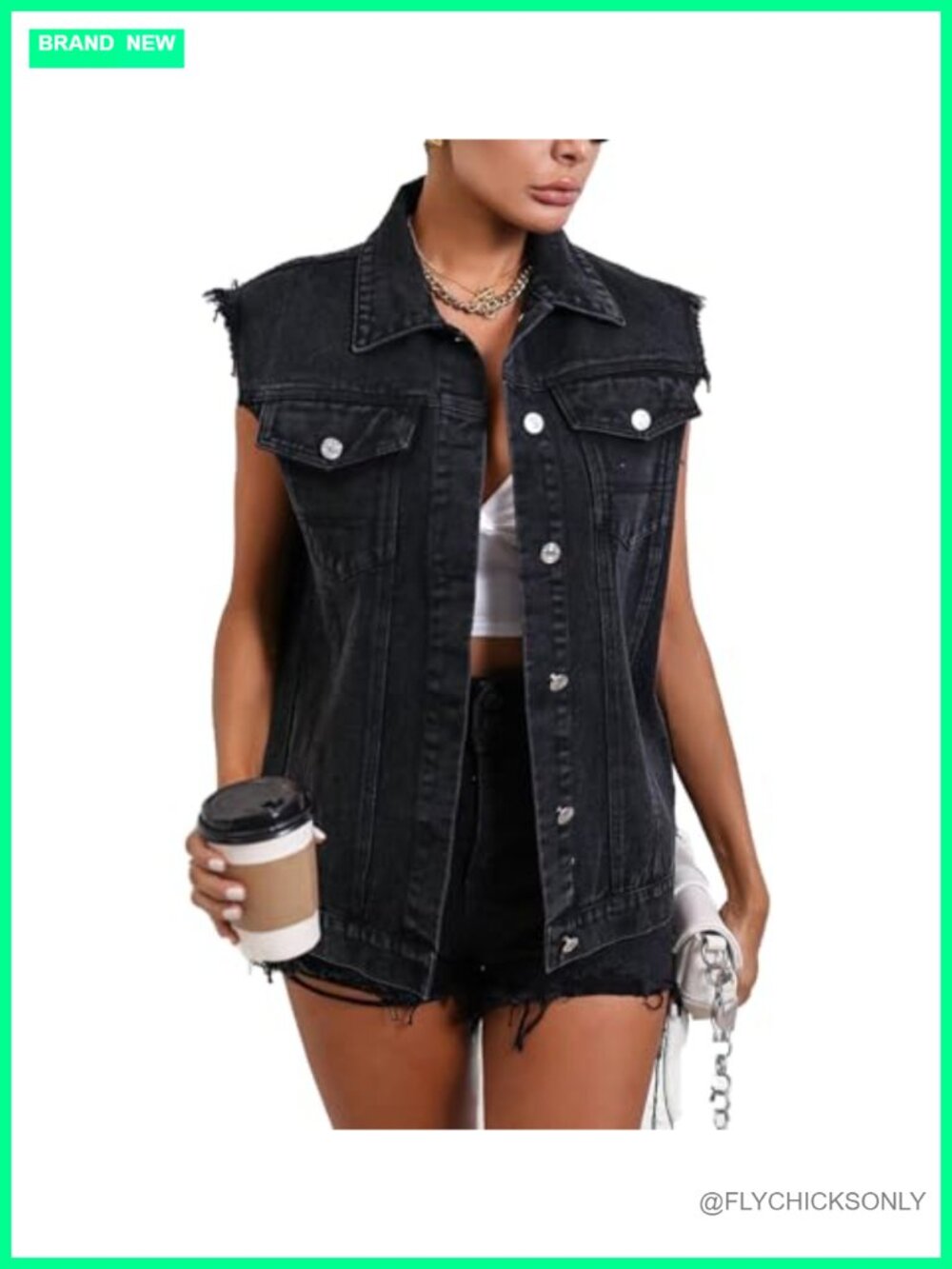 Sleeveless Denim Vest Button Down Jean Jacket with Pockets